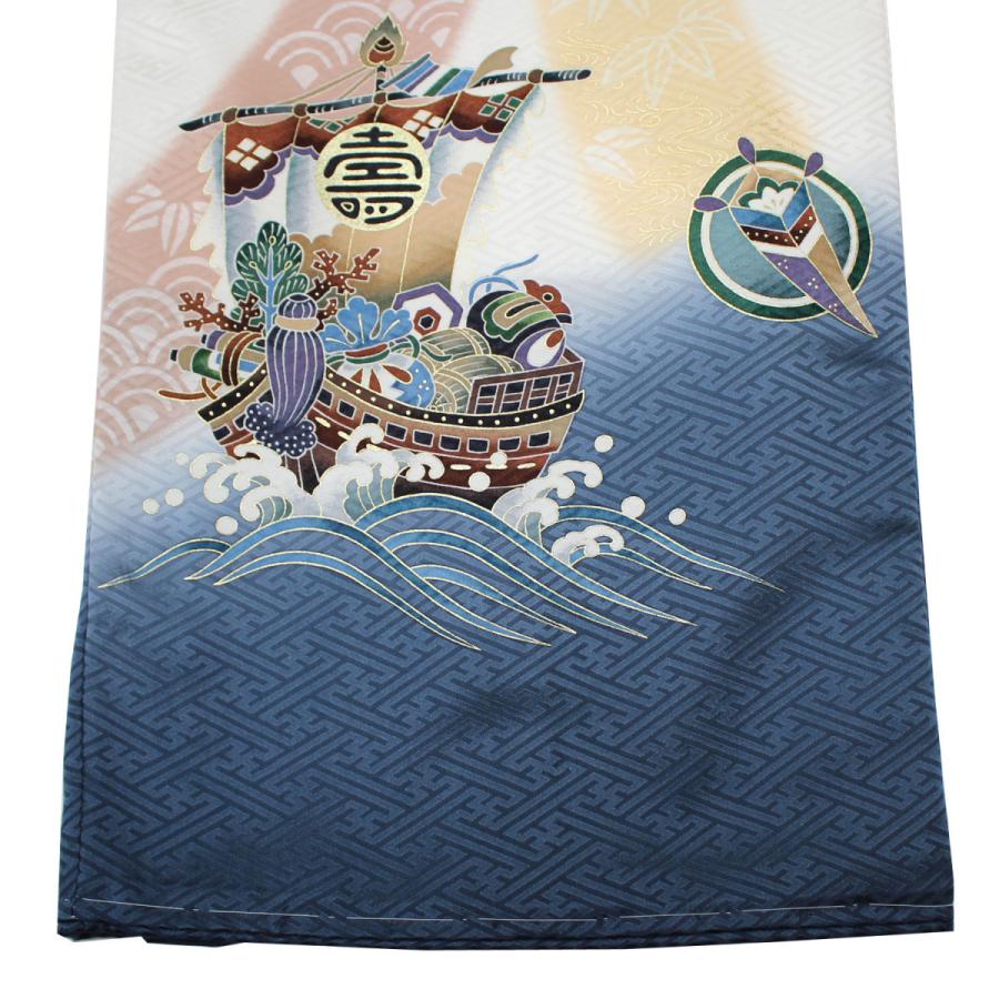 【美品】逸品　高級刺繍　正絹　初着　宝船 お宮参り 着物 男の子 産着 初着 白 鷹 タカ 宝船 正絹 高級 のしめ