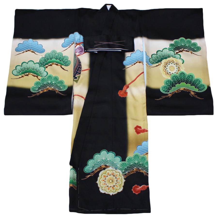 お宮参り 産着 男の子 着物 販売 初着 祝い着 熨斗目 黒 ブラック 兜