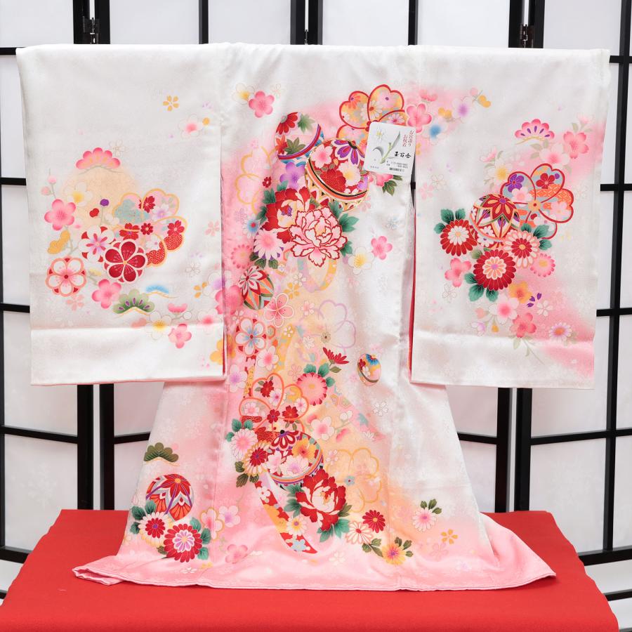 お宮参り 着物 女の子 産着 赤ちゃん 白 ホワイト 手毬 牡丹 花 華やか