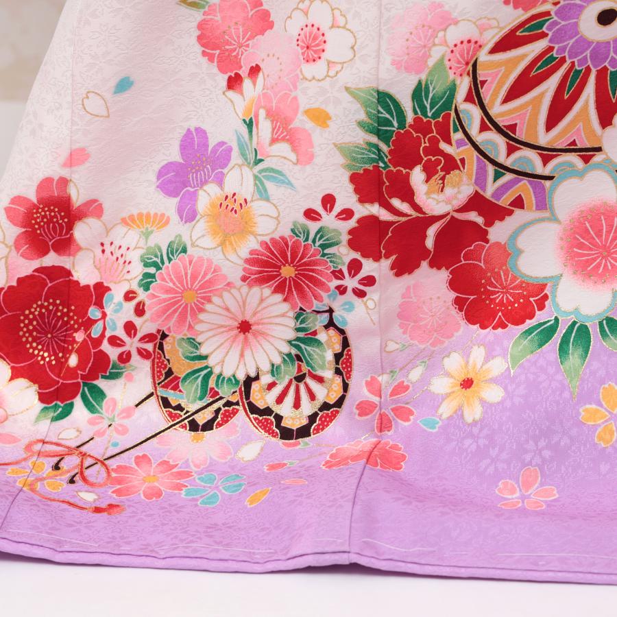 お宮参り 着物 女の子 産着 赤ちゃん 白 ホワイト 手毬 花 裾薄紫 藤色