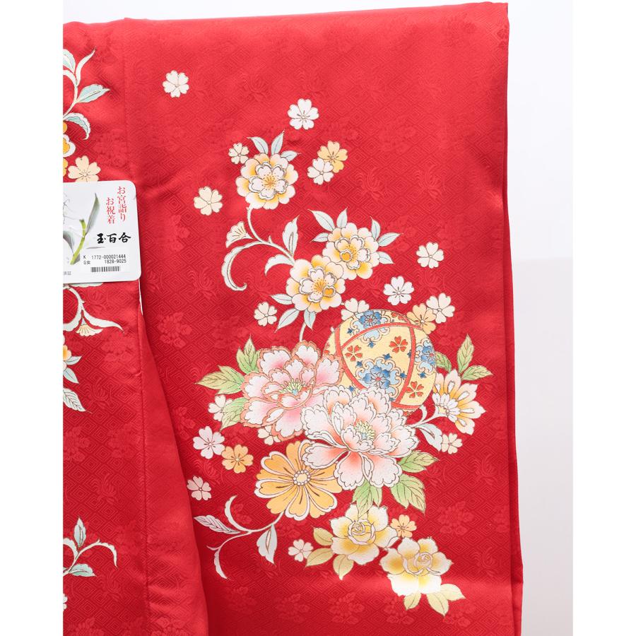 【新品未使用】豪華刺繍入り お宮参り 産着 女の子 合繊 赤 お宮参り 着物 女の子 産着 赤ちゃん 赤 レッド 金彩 花 牡丹 手毬