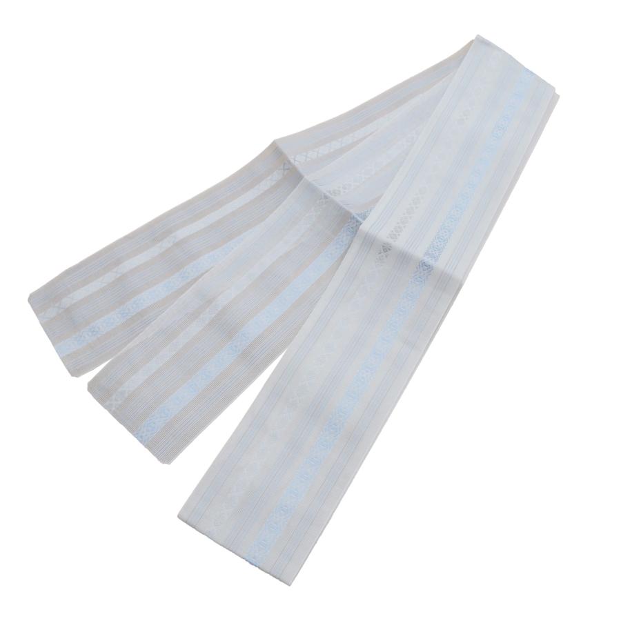 伊達締め 森博多織 紗 夏用 正絹 白/水色 伊達巻 だてじめ 伊達〆 紗