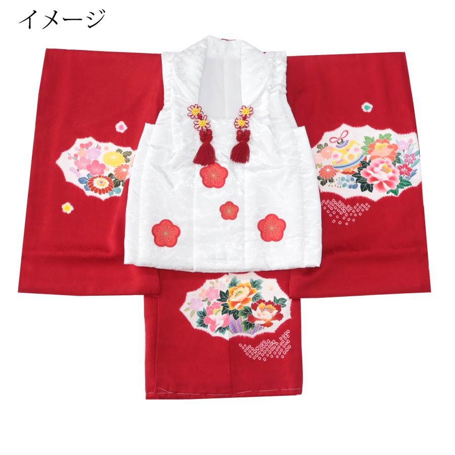 □七五三　正絹女児用被布コート　紗綾形模様　可愛い花柄　赤 □七五三 正絹女児用被布コート 紗綾形模様 可愛い花柄 赤