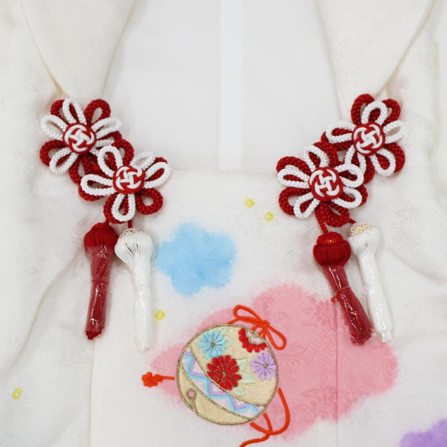 被布 女の子 単品 七五三 白 正絹 絹 被布コート 3歳 3才 綸子 手鞠 梅 花 刺繍 しぼり かわいい 女児 49cm 三ツ身 着物 和服 ベスト 羽織 日本製_1