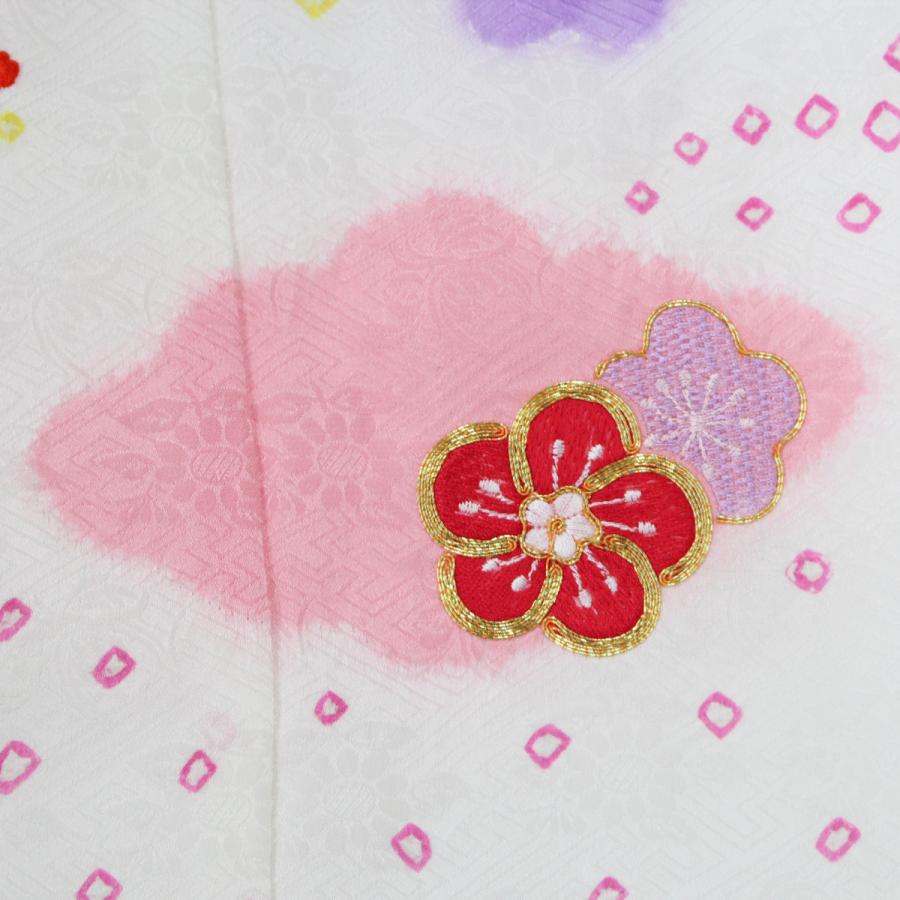 被布 女の子 単品 七五三 白 正絹 絹 被布コート 3歳 3才 綸子 手鞠 梅 花 刺繍 しぼり かわいい 女児 49cm 三ツ身 着物 和服 ベスト 羽織 日本製_4