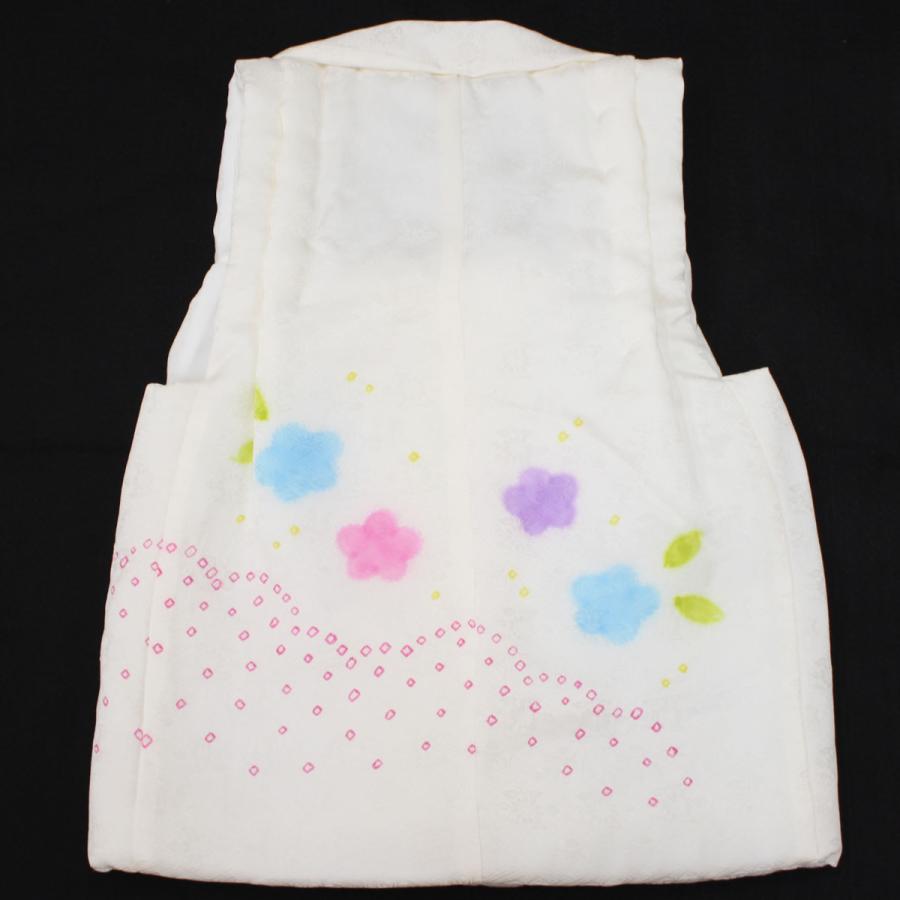 被布 女の子 単品 七五三 白 正絹 絹 被布コート 3歳 3才 綸子 手鞠 梅 花 刺繍 しぼり かわいい 女児 49cm 三ツ身 着物 和服 ベスト 羽織 日本製_6
