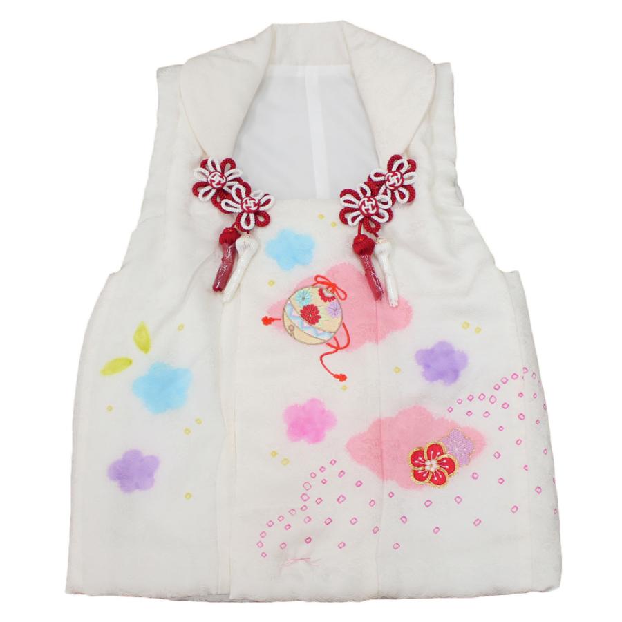 被布 女の子 単品 七五三 白 正絹 絹 被布コート 3歳 3才 綸子 手鞠 梅 花 刺繍 しぼり かわいい 女児 49cm 三ツ身 着物 和服 ベスト 羽織 日本製_7