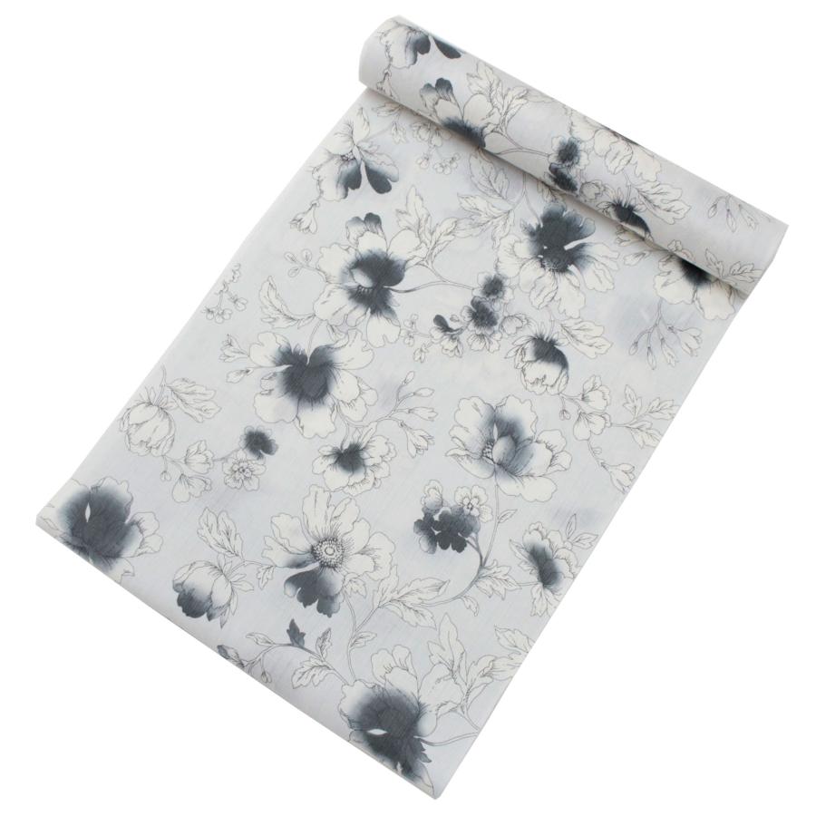 日本製 浴衣 反物 生地 教材用 レディース グレー 薄いグレー 白 花