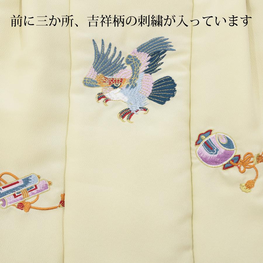 七五三 被布 コート 男の子 単品 薄いからし色 黄色 刺繍 鷹 小槌 巻物