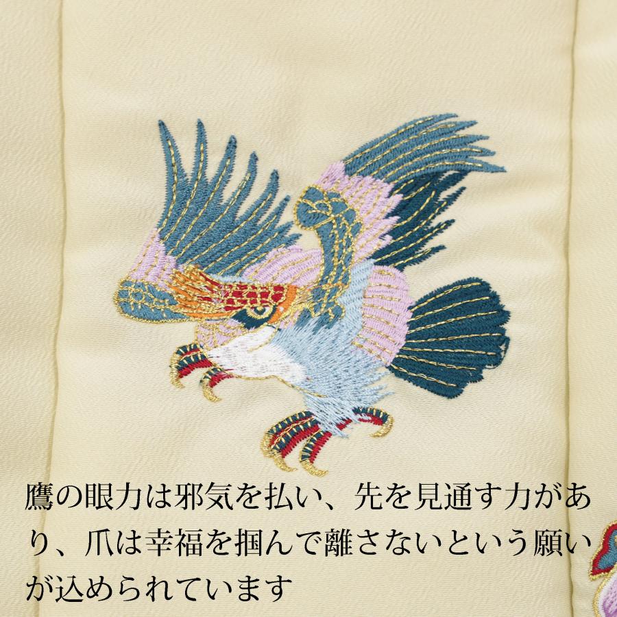 七五三 被布 コート 男の子 単品 薄いからし色 黄色 刺繍 鷹 小槌 巻物