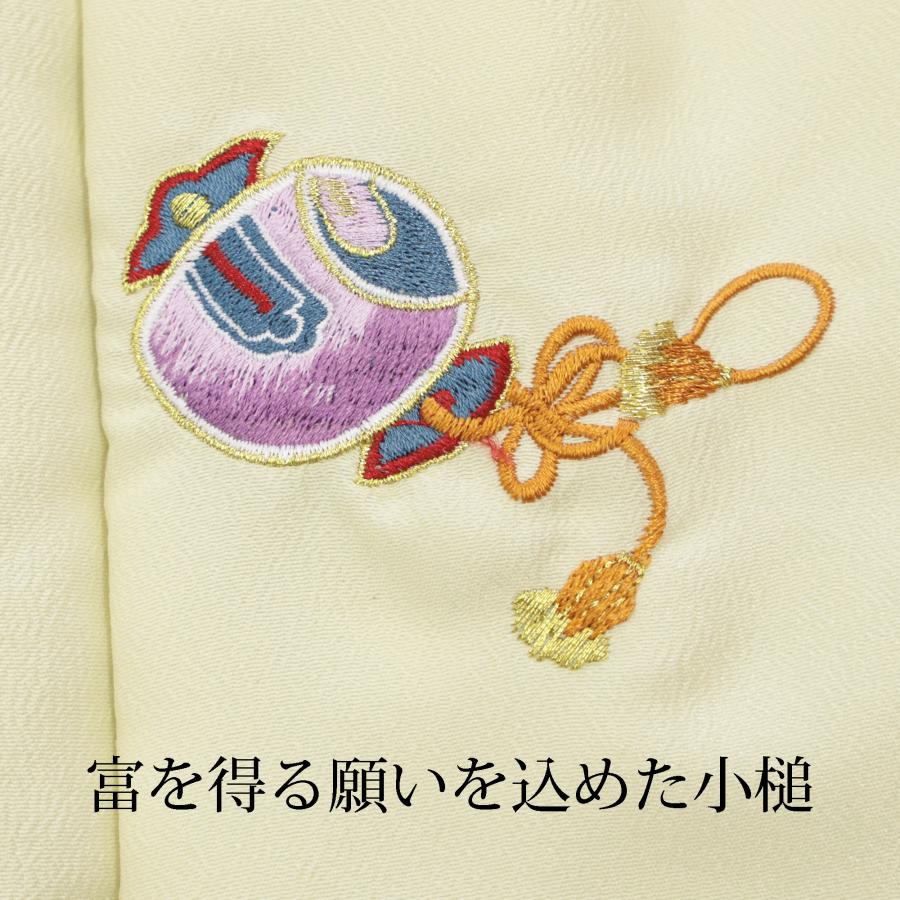 七五三 被布 コート 男の子 単品 薄いからし色 黄色 刺繍 鷹 小槌 巻物