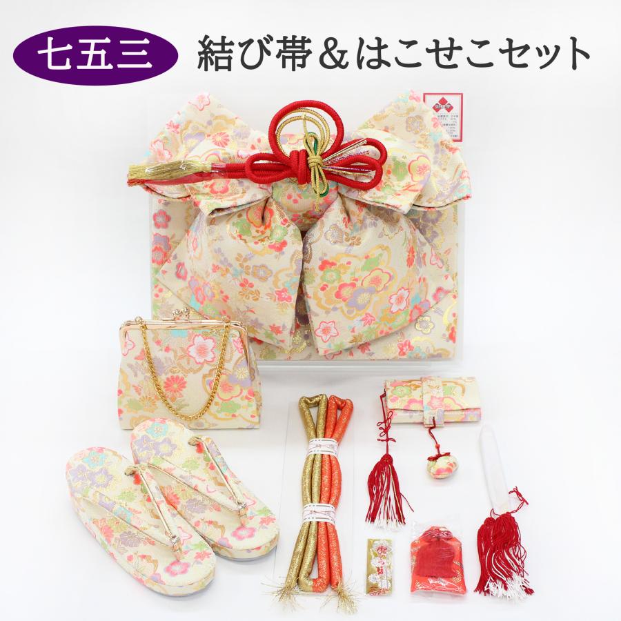 草履(24cm) 作り帯びセット 七五三 はこせこセット 黒×ゴールド 作り