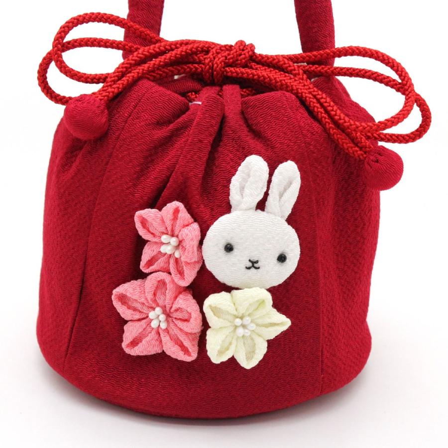 七五三 巾着 うさぎ 女の子 子供 かわいい バッグ 袋物 ３歳 ５歳 ７歳 赤 お正月 桃の節句｜kyou-ka｜02