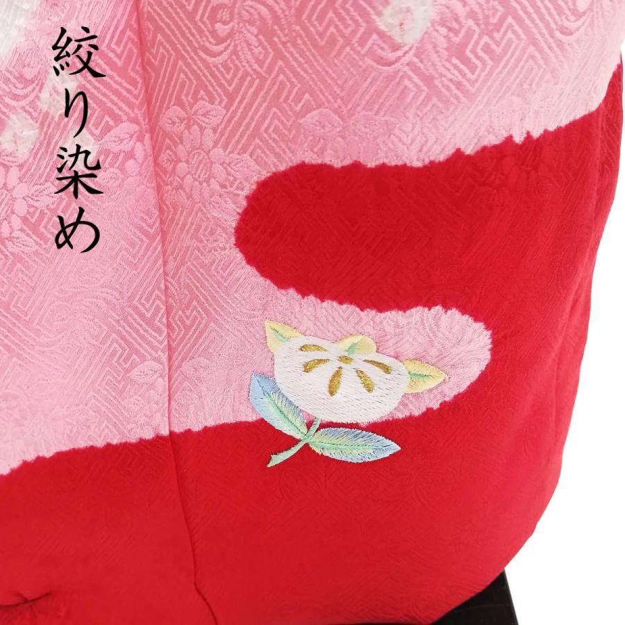 正絹 被布コート 七五三 3歳 ピンク 赤 花 刺繍 子供被布