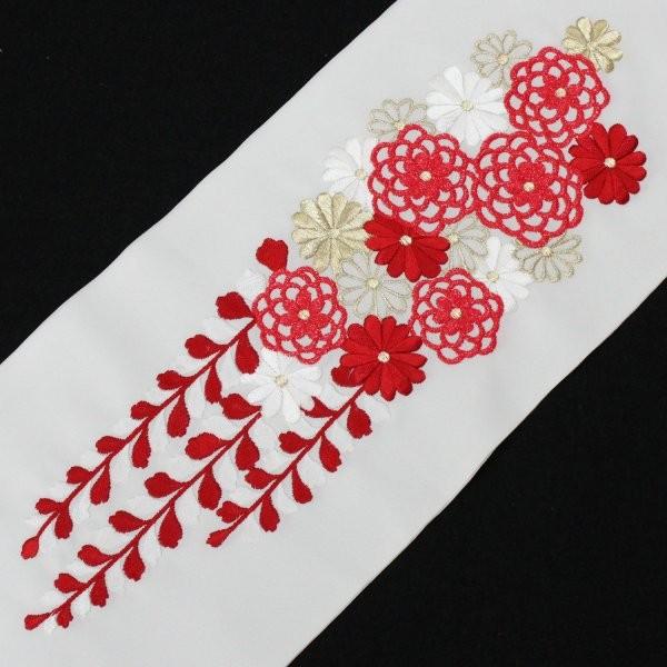 送料無料 半衿 刺繍 振袖 半襟 袴 菊 下がり藤 白に赤 シルエリー 成人