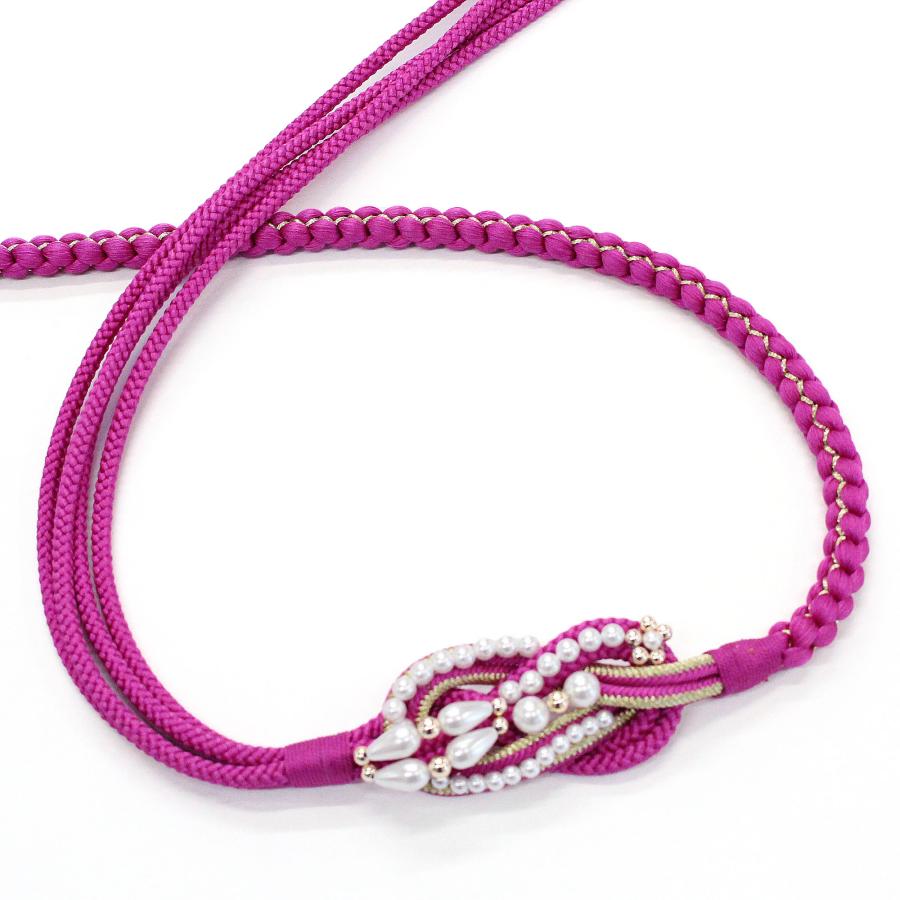 帯締め 成人式 振袖用 紫 パープル パール飾り 梅飾り 正絹 絹100％ お