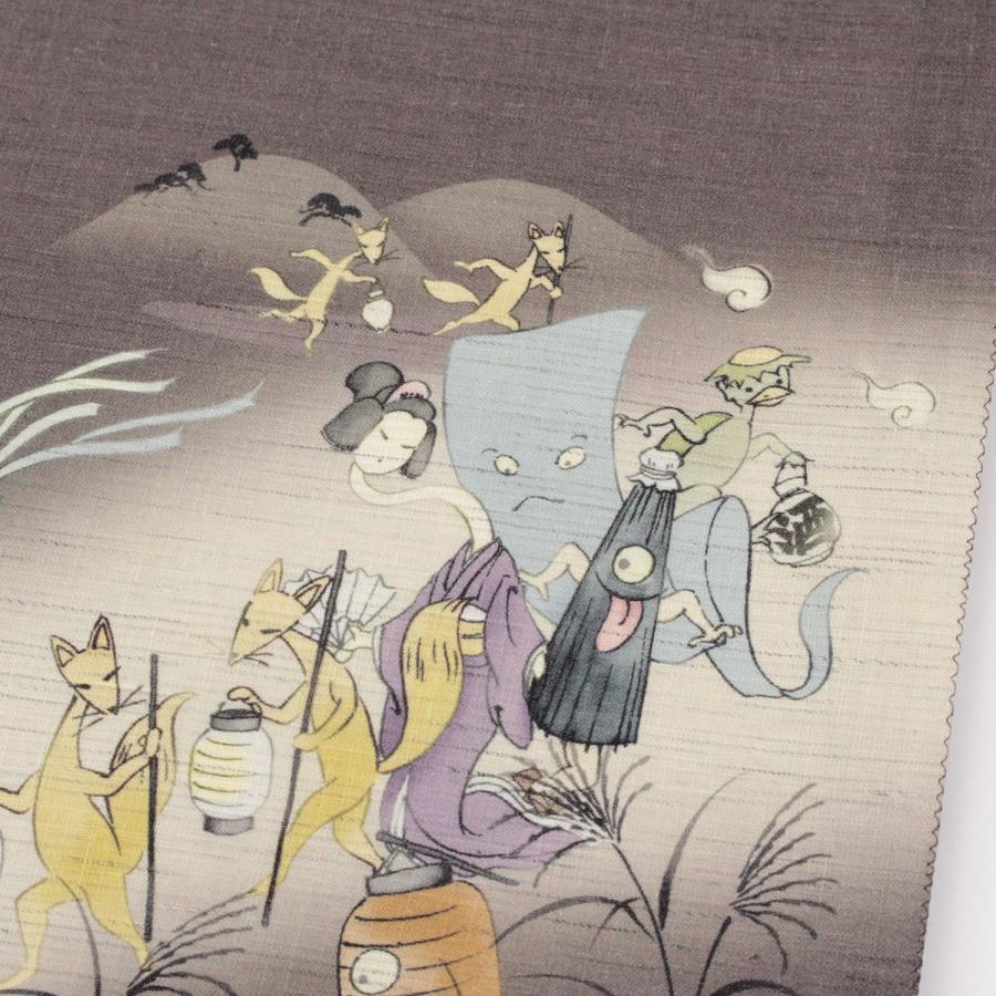 ◎mo-1406　新品　京袋帯　夏　近江麻　妖怪　お仕立て上がり　6-19 夏帯 名古屋帯 夏 麻 京袋帯 京wakka ワッカ お太鼓柄 夏用 近江の麻