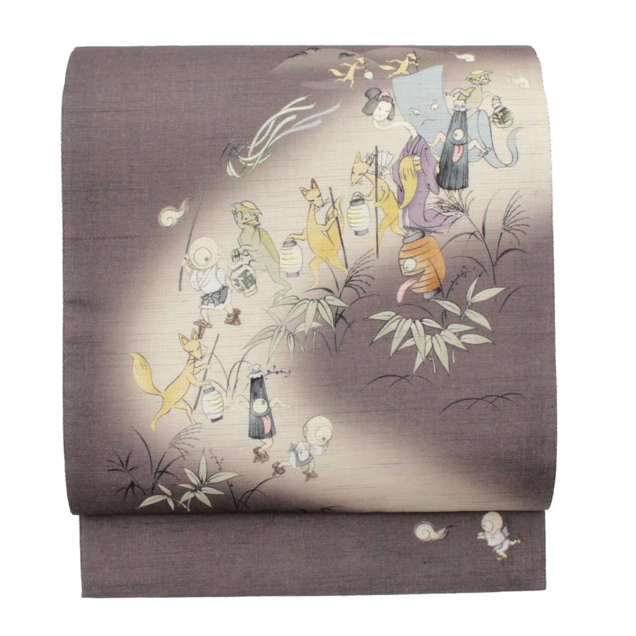 ◎mo-1406　新品　京袋帯　夏　近江麻　妖怪　お仕立て上がり　6-19 夏帯 名古屋帯 夏 麻 京袋帯 京wakka ワッカ お太鼓柄 夏用 近江の麻