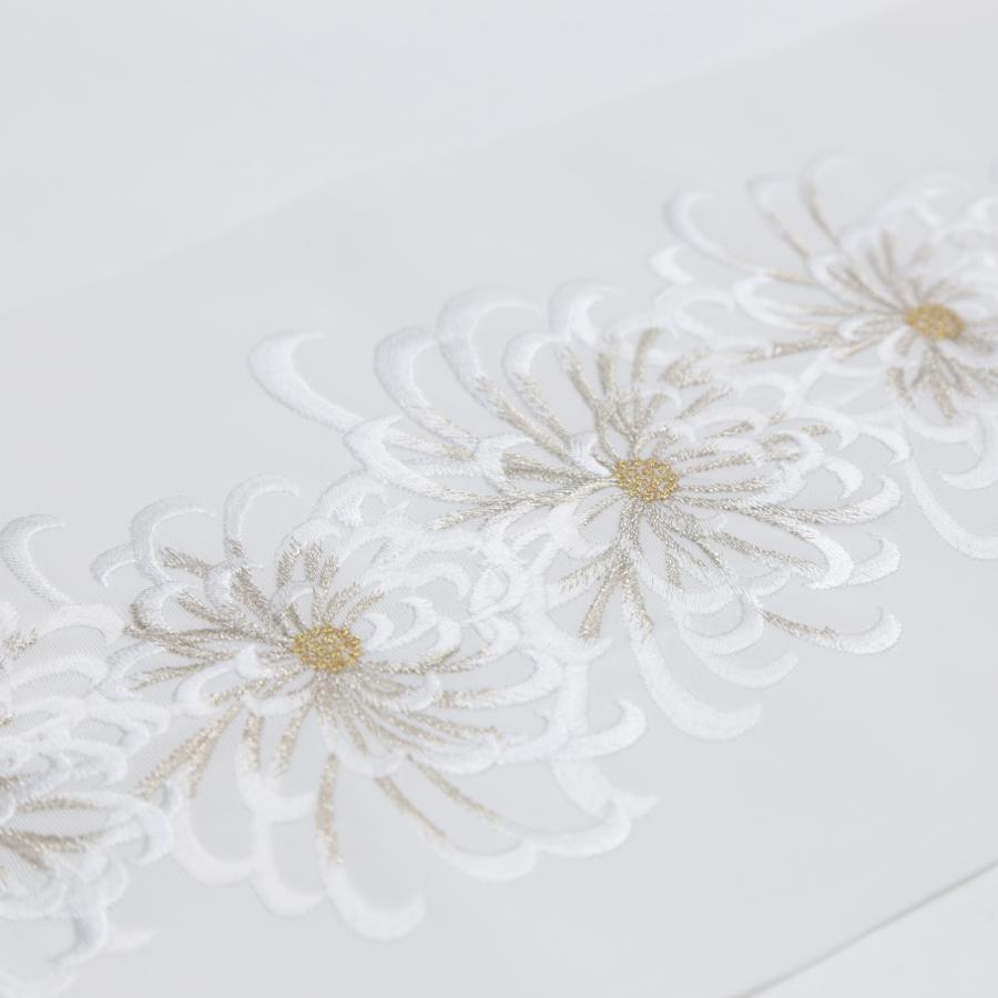 半衿 刺繍 半襟 白地 シルバー 銀糸 乱菊 洗える 振袖 長襦袢 掛け衿