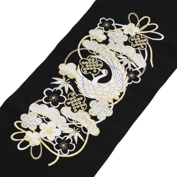 送料無料 半衿 刺繍 振袖 半襟 袴 飛翔 松竹梅 黒に金 シルエリー 成人