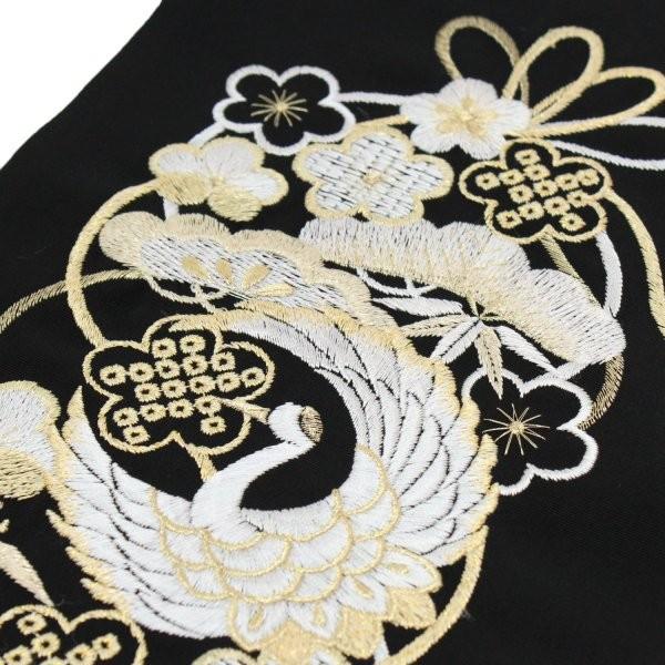 送料無料 半衿 刺繍 振袖 半襟 袴 飛翔 松竹梅 黒に金 シルエリー 成人