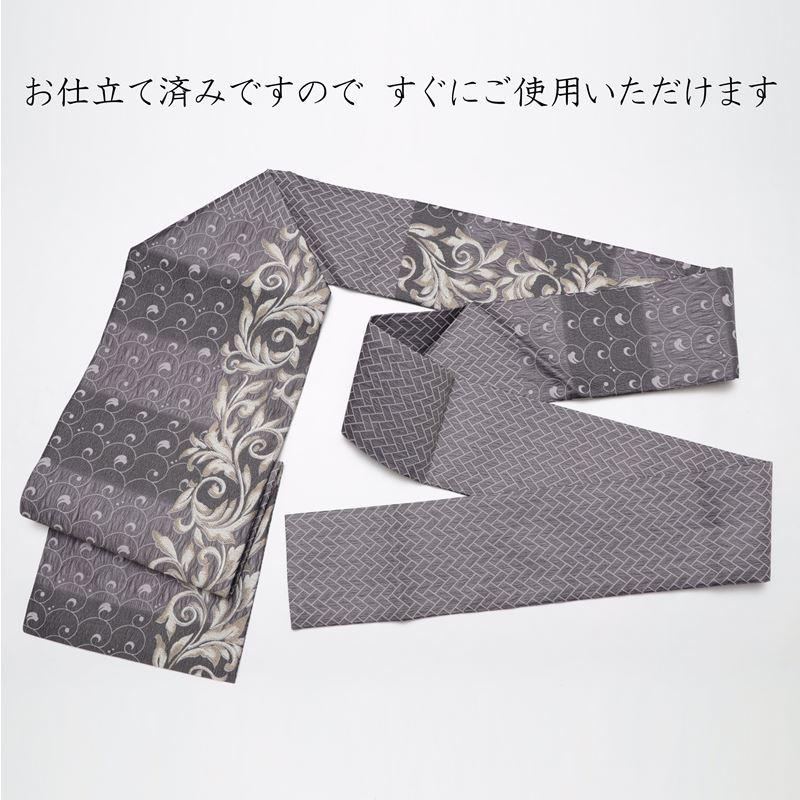 美品] 名古屋帯 正絹 縞 灰色 シンプル 洒落帯 カジュアル 小紋 紬