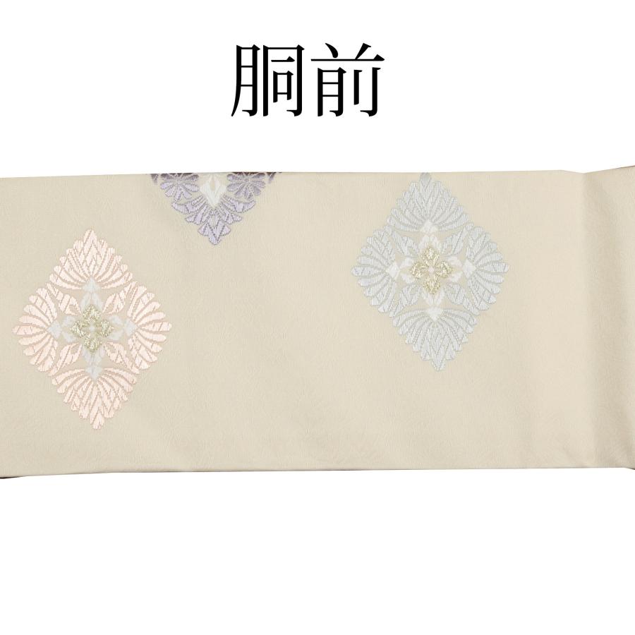 名古屋帯 オフホワイト 生成り色 花菱 仕立て済 仕立て上がり 正絹