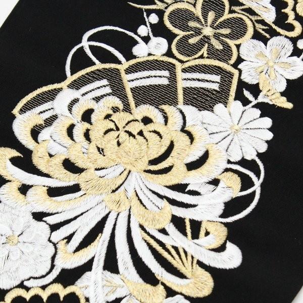 送料無料 半衿 刺繍 振袖 半襟 袴 乱菊 梅 黒に金 シルエリー 成人式