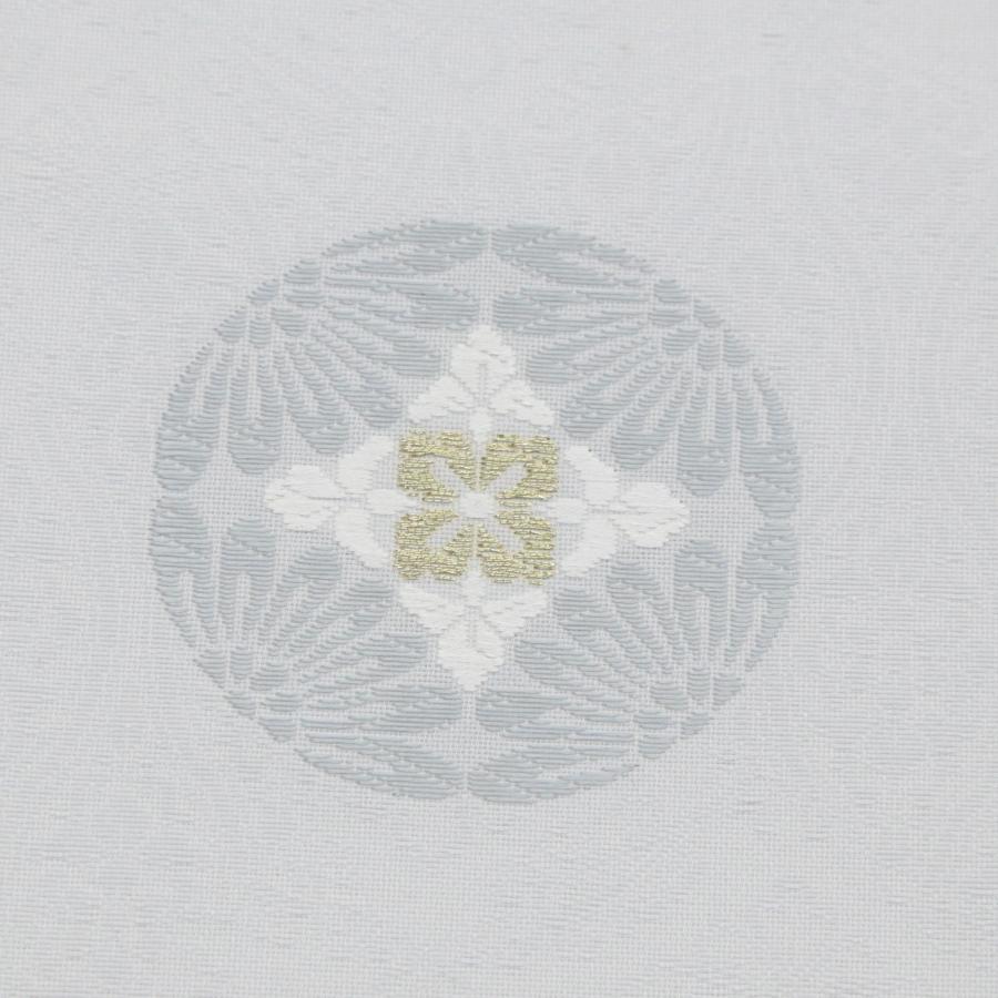 名古屋帯 薄灰 ライトグレー 七宝 花菱 丸紋 華紋 仕立て済 仕立て