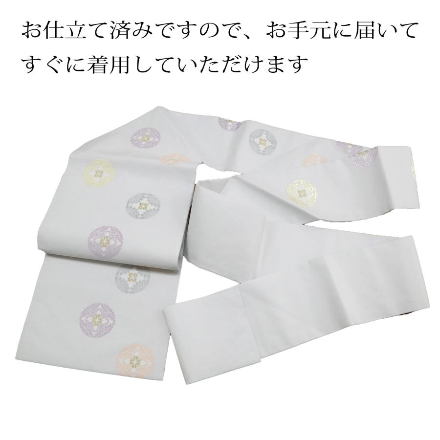名古屋帯 薄灰 ライトグレー 七宝 花菱 丸紋 華紋 仕立て済 仕立て