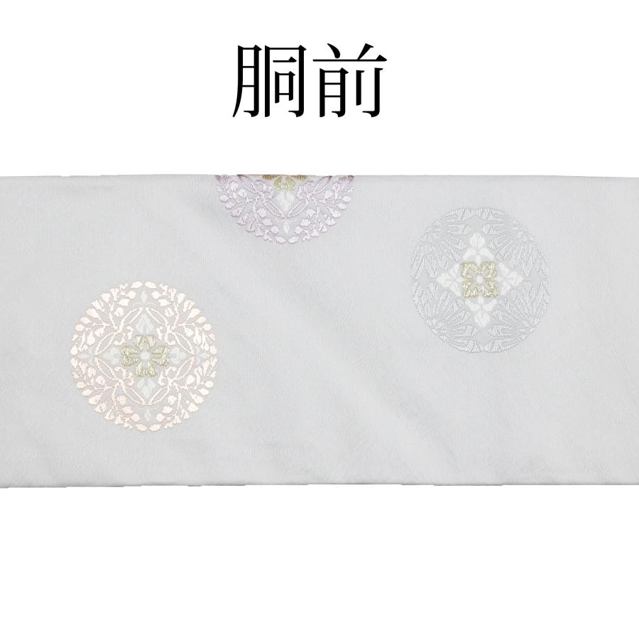 名古屋帯 薄灰 ライトグレー 七宝 花菱 丸紋 華紋 仕立て済 仕立て