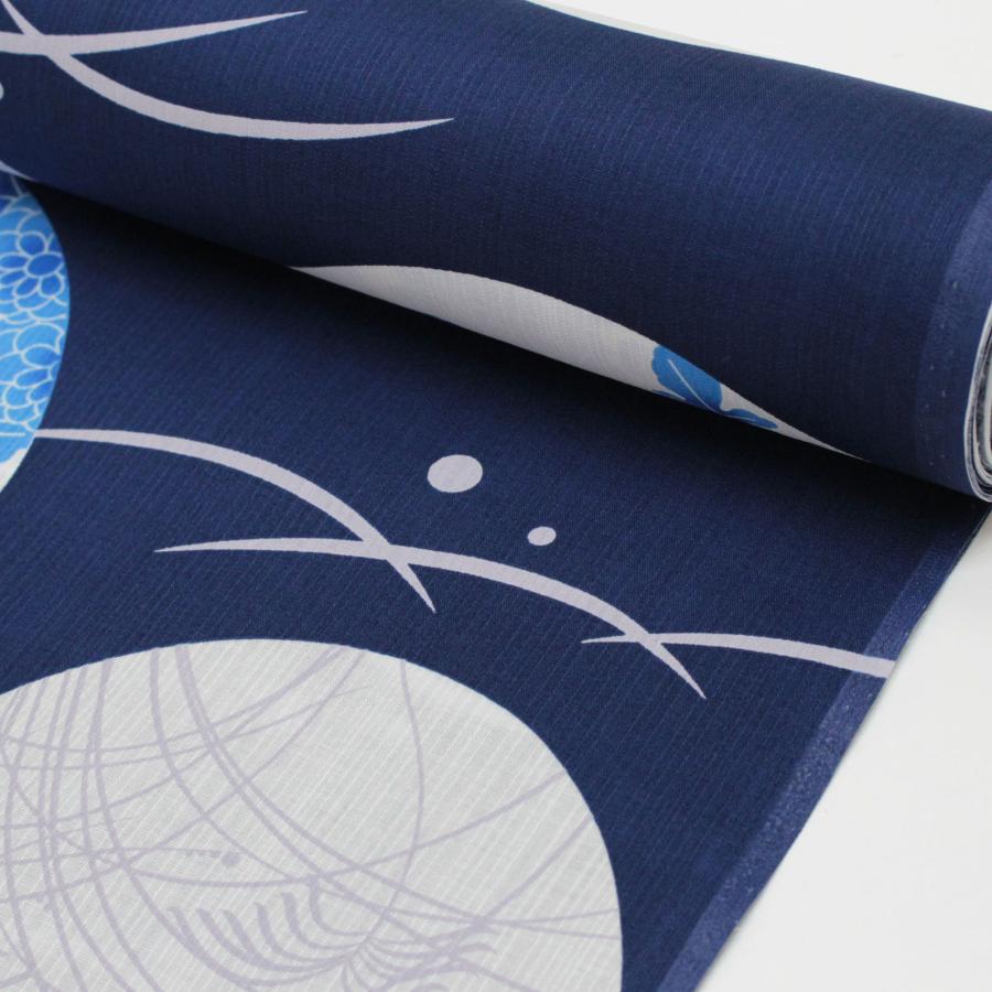 日本製 浴衣 反物 生地 教材用 レディース 紺 ネイビー 青 花 つゆしば