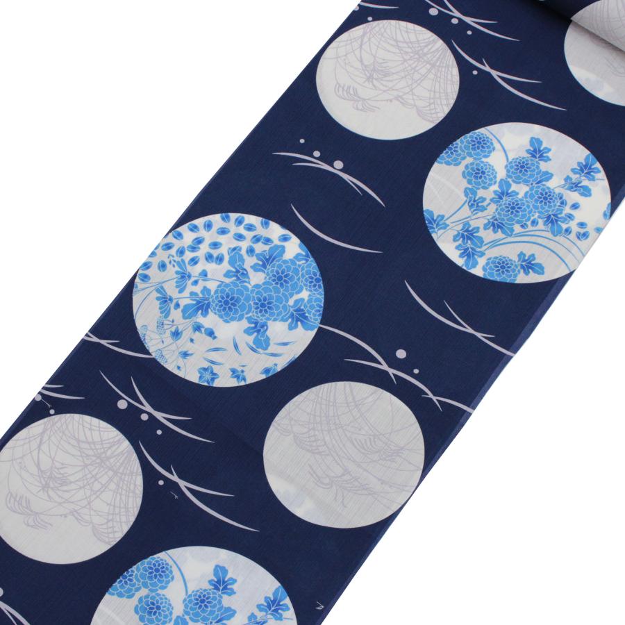 日本製 浴衣 反物 生地 教材用 レディース 紺 ネイビー 青 花 つゆしば