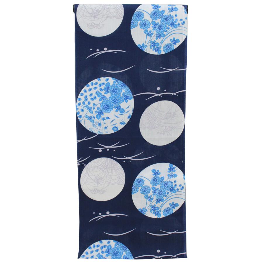 日本製 浴衣 反物 生地 教材用 レディース 紺 ネイビー 青 花 つゆしば