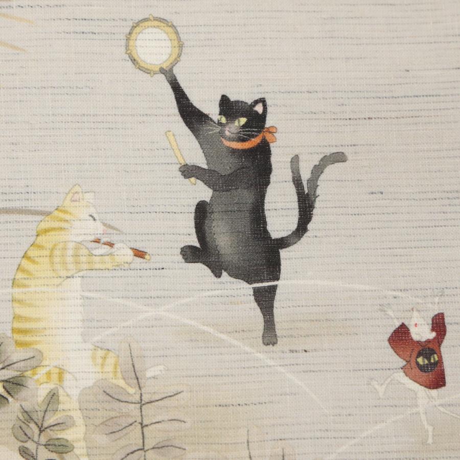 ワッカWAKKA 未使用品　九寸名古屋帯　深緑と黒の正絹の生地に猫とハート模様 ワッカWAKKA 未使用品 九寸名古屋帯 深緑と黒の正絹の生地