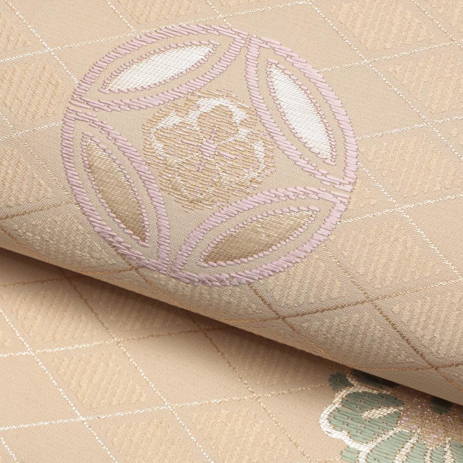 正絹 名古屋帯 ベージュ 七宝 菱 仕立て上がり 新品 付け下げ 色無地 