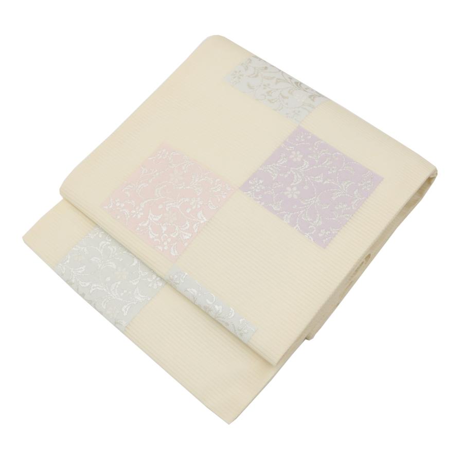 ★専用★美品 名古屋帯 単衣 松葉仕立て 花織 アイボリー長さ3m72cm 正絹 ☆専用☆美品 名古屋帯 単衣 松葉仕立て 花織 アイボリー長さ3m72cm