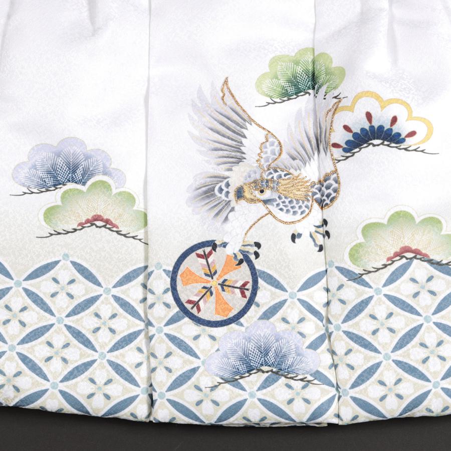 七五三 3歳 男の子 被布 被布コート 単品 青緑 白 3才 鷹 タカ 七宝