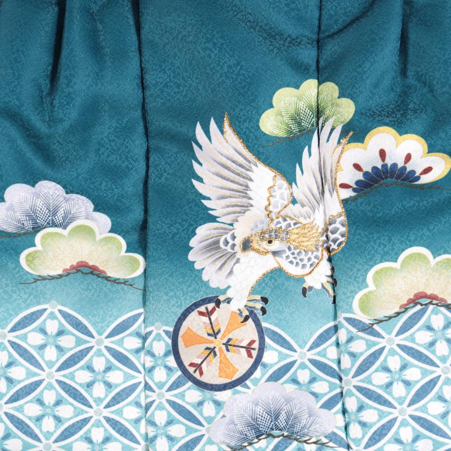 七五三3歳被布コート 【緑青鷹松七宝】男の子 七五三 3歳 男の子 被布 被布コート 単品 青緑 白 3才 鷹 タカ