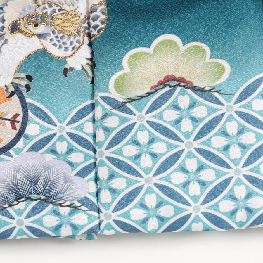 七五三3歳被布コート 【緑青鷹松七宝】男の子 七五三 3歳 男の子 被布 被布コート 単品 青緑 白 3才 鷹 タカ