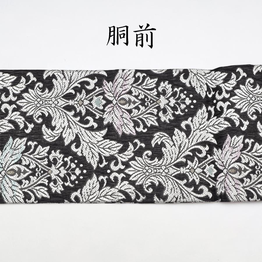 名古屋帯 正絹 仕立て上がり 黒 ブラック ダマスク 袷 単衣 帯 お茶 お稽古 お花 茶道 茶事 色無地 附下 付け下げ 江戸小紋などに 新品 九寸帯 お洒落