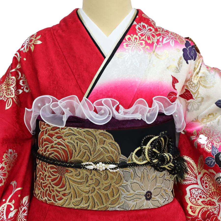 振袖フルセット 振袖セット 振袖 Mサイズ 赤×バラ 美品 成人式 着物 晴れ着 7点フルセット KF-3 振袖フルセット 振袖セット 振袖 Mサイズ 赤×バラ 美品 成人式 着物