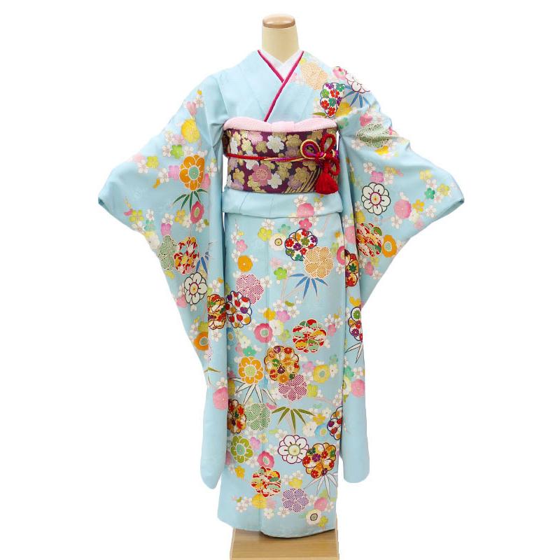振袖レンタル 成人式 フルセット 1月 振袖 レンタル 水色 松竹梅