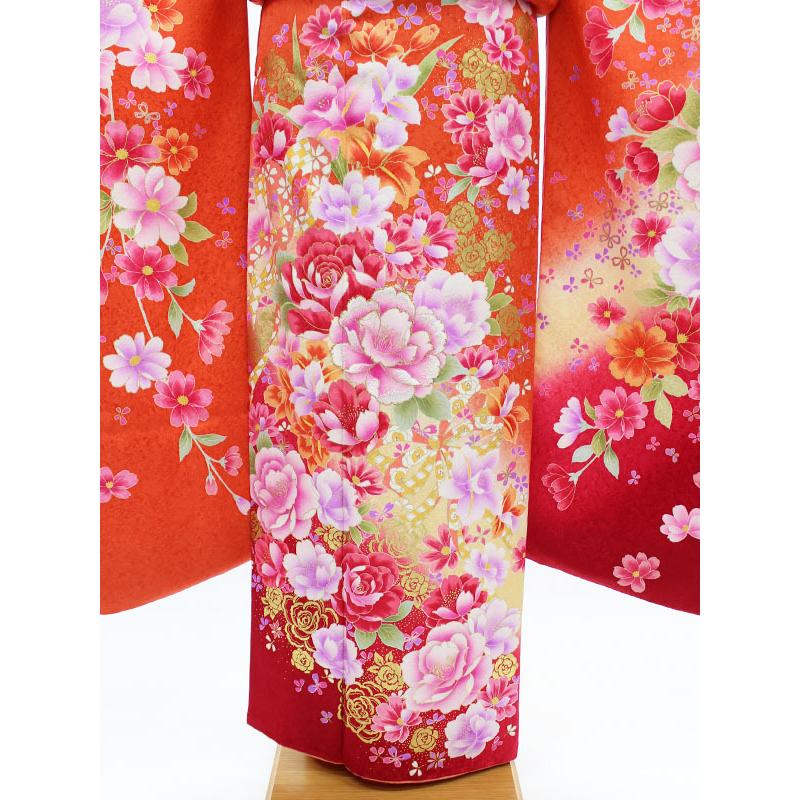 振袖 身長157-172cm オレンジ 薔薇 正絹 振袖 身長157-172cm