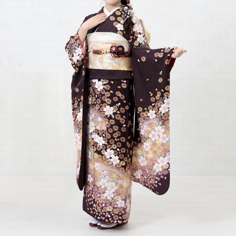 ★chocolat ★™️ 振袖4点セット‼️振袖セット‼️ NO115 DJ-19 EP-16 振袖セット 濃紺色桜牡丹金箔