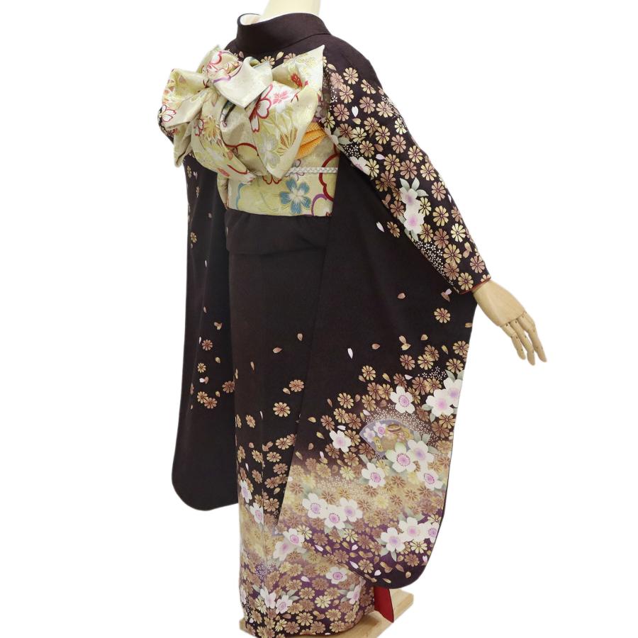 振袖レンタル 成人式 フルセット 1月 振袖 レンタル 茶色 ブラウン 桜