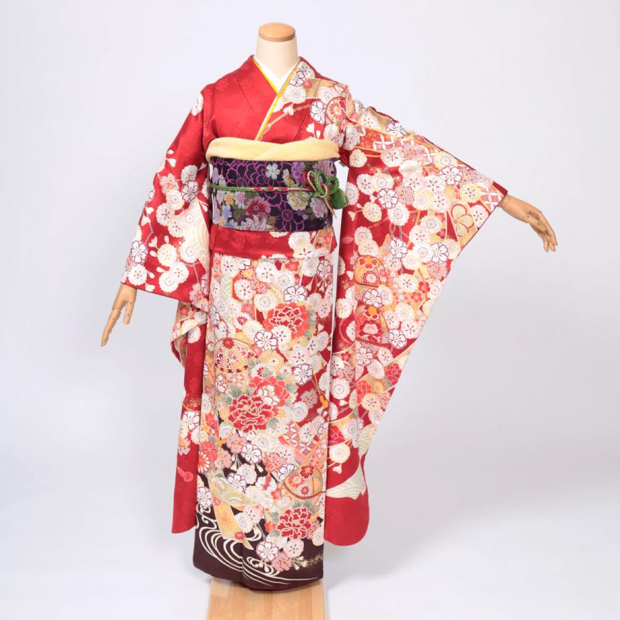 極美品　振袖フルセット　トールサイズ　162〜174　美しい王道の赤　桜　成人式 振袖 レンタル 成人式 1月 赤 身長162〜166.5cm 二十歳の集い 晴れ着