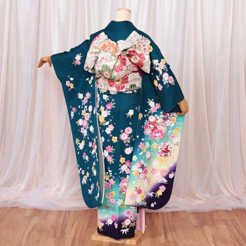 振袖フルセット 振袖セット 振袖 LLサイズ 緑×モダン 美品 成人式 着物 晴れ着 7点フルセット F-521 成人式振袖コレクション（緑・シンプルモダン）｜振袖専門店あかね
