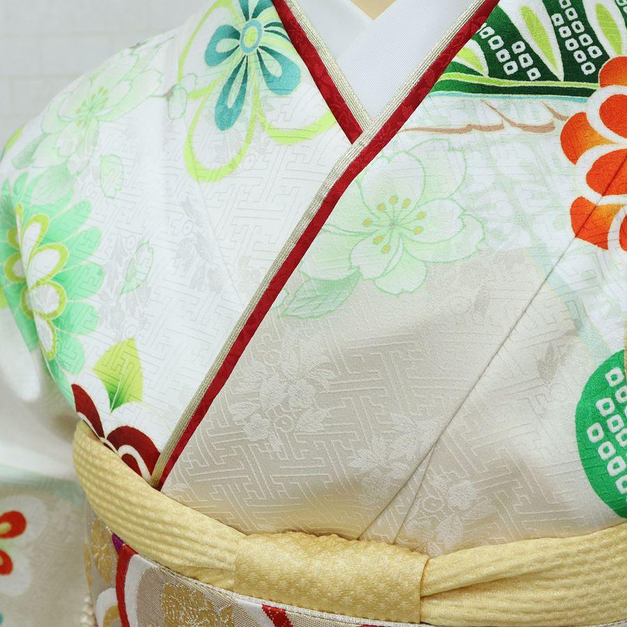 本振袖＊引き振袖 披露宴着物 正礼装 鳳凰模様 立涌 白×緑 正絹 12RS12 振袖レンタル 成人式 振袖 フルセット 1月 白 緑 爽やか 古典 梅 菊