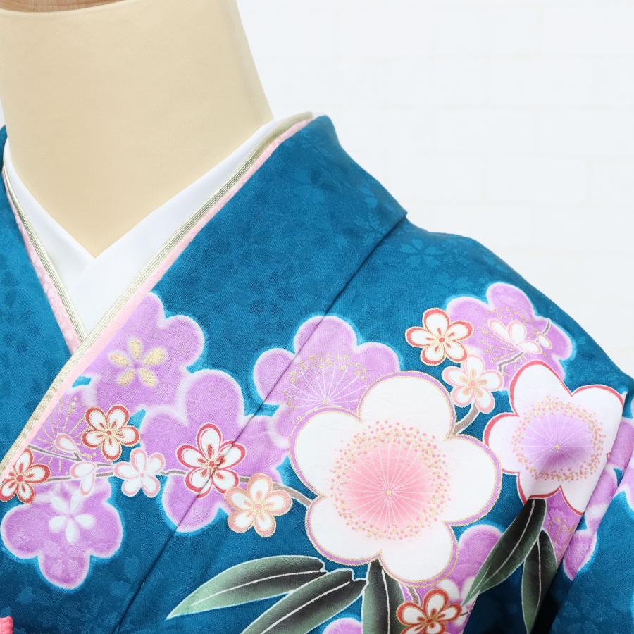 振袖フルセット 振袖セット 振袖 LLサイズ 青×レトロ古典 美品 成人式 着物 晴れ着 7点フルセット KF-34 振袖フルセット 振袖セット 振袖 LLサイズ 青緑×古典 美品 成人式 着物